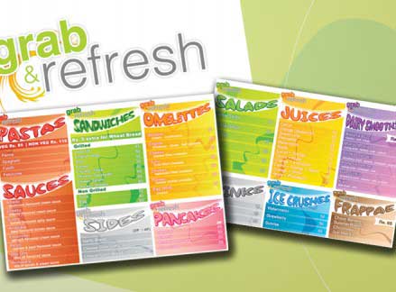 grab and refresh menu card design, menu grab & refresh menu, branding design, food menu card design