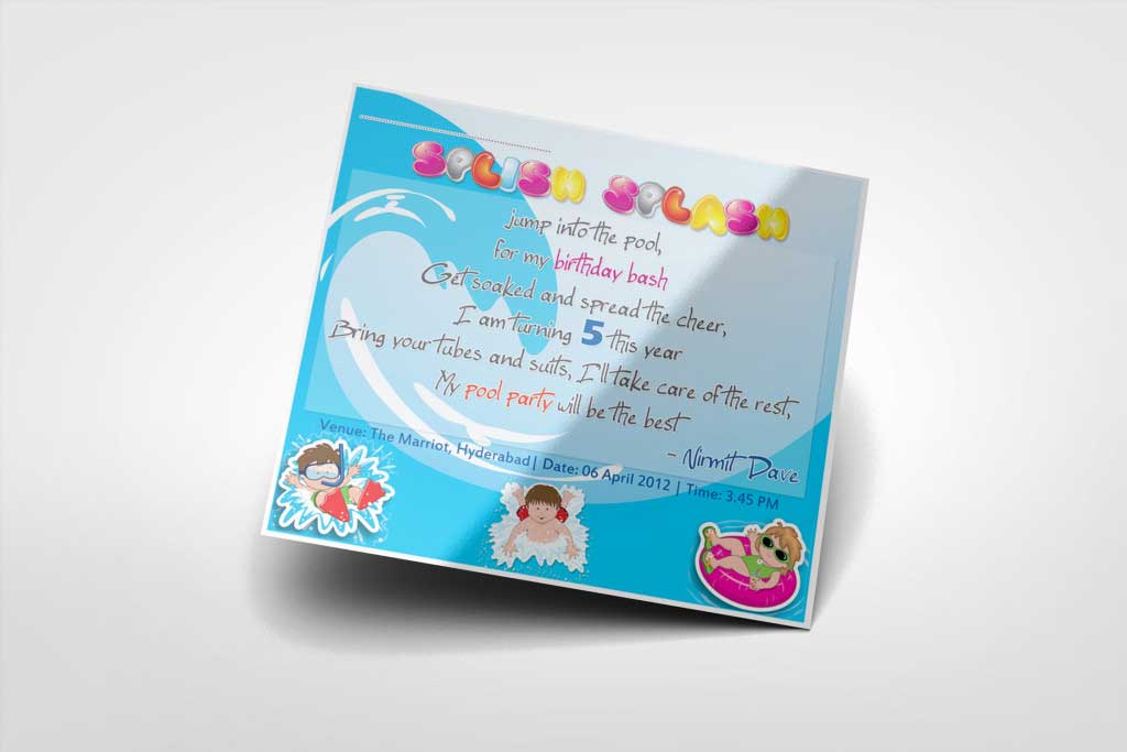 pool party invitation card design in hyderabad, new invitation card design, party ivitation design in secunderabad