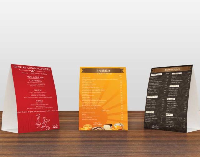 truffles table top design, menu card design restaurant branding design, truffles table top menu desing