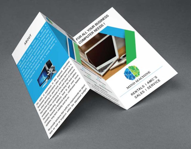 mind machine rental service brochure design in hyderabad, company brand design, sales, rental service brochure design
