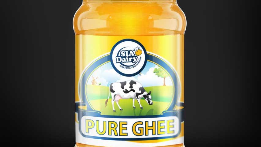 new packaging design in hyderabad, branding design in secunderabad, dairy farm new designing, sia dairy ghee bottle packaging design